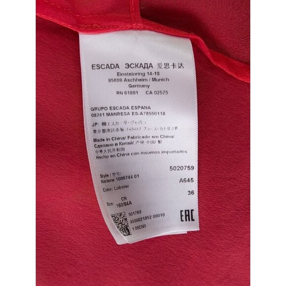 Escada Sport Narlene Tiered Silk Sleeveless Camisole Top 36 US 6 Lobster Red - Picture 8 of 8